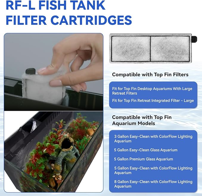 8 Pcs RF-L Fish Tank Filter Cartridges for Topfin L Retreat Filters,Aquarium Replacement Large Filter Cartridge with Carbon Compatible with Top Fin Desktop Aquariums with Large Retreat Filter