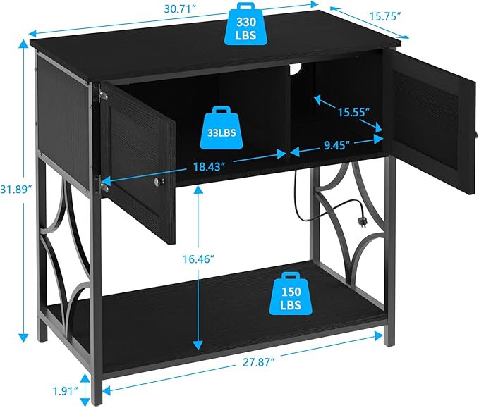 20-29 Gallon Aquarium Stand with Power Outlets & LED Light, 330LBS Capacity, Metal Frame Fish Tank Stand with Cabinet Accessories Storage for Reptile Tank, 30.7" L*15.7" W Tabletop, Black