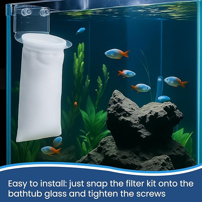 MESINURS 200 Micron 4" Ring Pre Filter Sock Bags & Holder Set, Aquarium Fish Tank Filter Strainer for Sumps, Overflows, Water Purification - Durable Reusable Filtration System