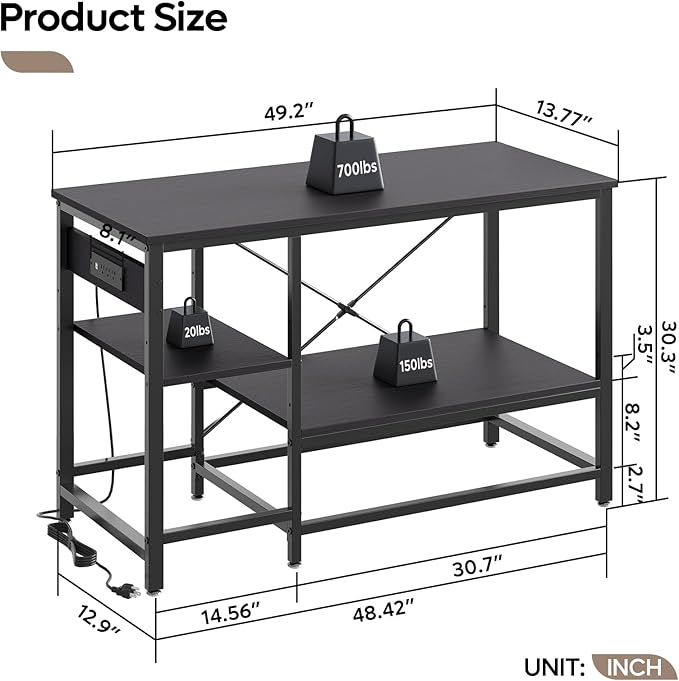 Bestier 55 Gallon Fish Tank Stand with Power Outlet, 49x13 Metal Aquarium Stand with Filter Storage, 6-Leg Long Reptile Tank Stand with 3-Tier Adjustable Storage Shelves, 700LBS Capacity, Black Oak