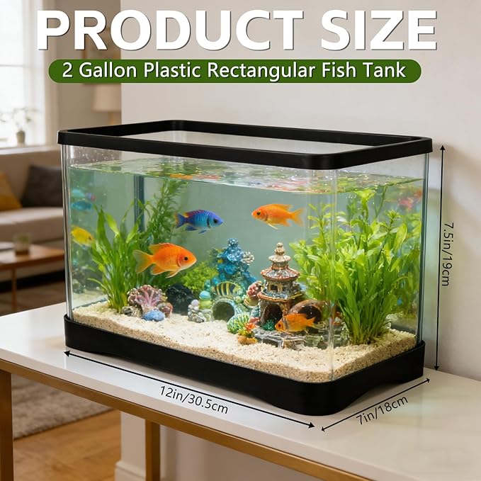 2 Gallon Plastic Rectangular Fish Tank, Large Clear Shatterproof Aquarium for Betta Fish Reptiles Succulents Flower Centerpiece, Fish Terrarium for Centerpiece Home Office Desktop Decors Gift