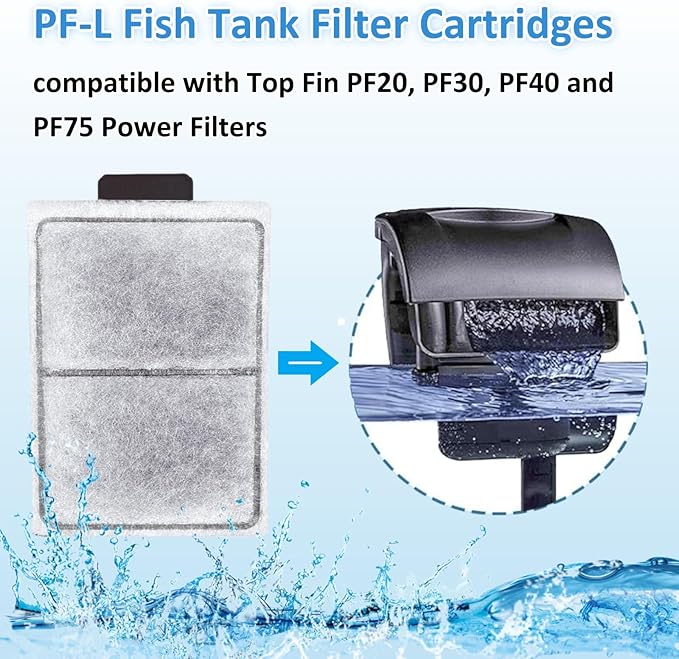 24 Pack PF-L Fish Tank Filter Cartridges, Aquarium Filter Cartridges Replacement Compatible with Top Fin Silenstream PF20, PF30, PF40 and PF75 Power Filters