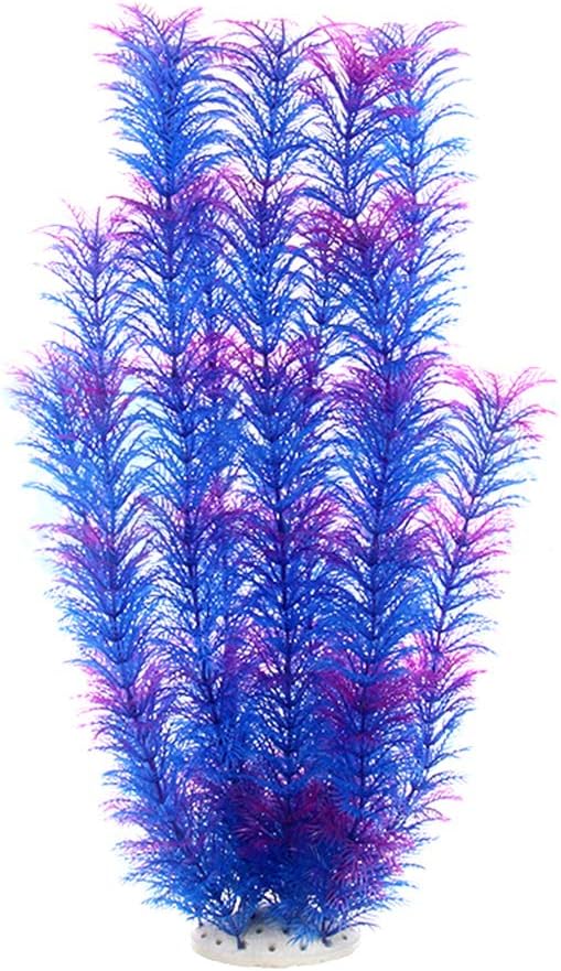 Norgail Large Freshwater Plastic Aquarium Plants Artificial Fish Tank Plants Decoration Ornaments Safe for All Fish 20 Inches Tall Purple Blue 1Pcs