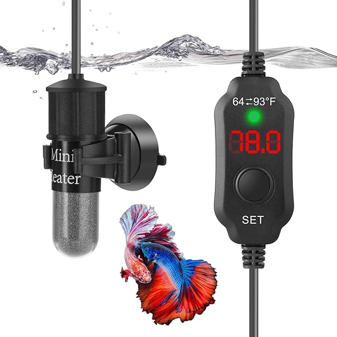 30W Mini Aquarium Heater for 4-6 Gallon Tanks | Submersible Fish Tank Heater with Digital Thermostat, Dry-Run & Overheat Protection, Memory Function