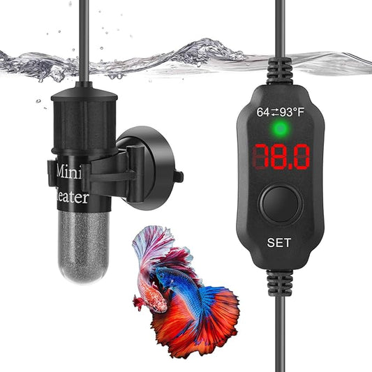 30W Mini Aquarium Heater for 4-6 Gallon Tanks | Submersible Fish Tank Heater with Digital Thermostat, Dry-Run & Overheat Protection, Memory Function