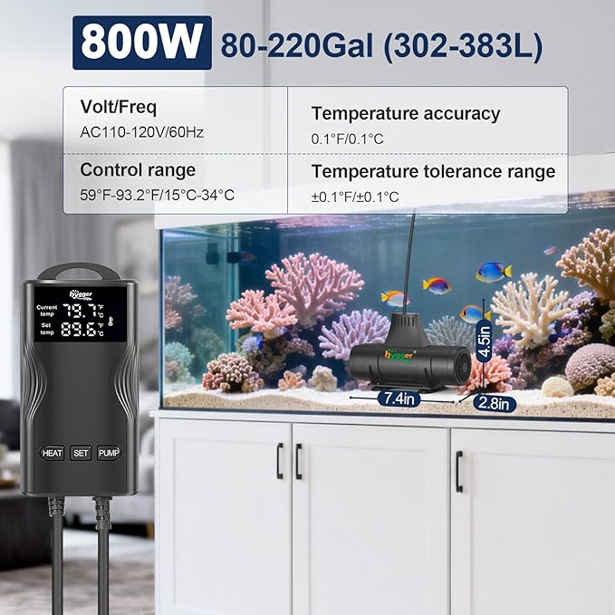 hygger Aquarium Heater with Upgrade Water Circulatio,Submersible Fish Tank Water Heater Digital Display,Auto Temperature Control for Freshwater Saltwater Safety Shut-Off Protection (500W,66~135Gal)