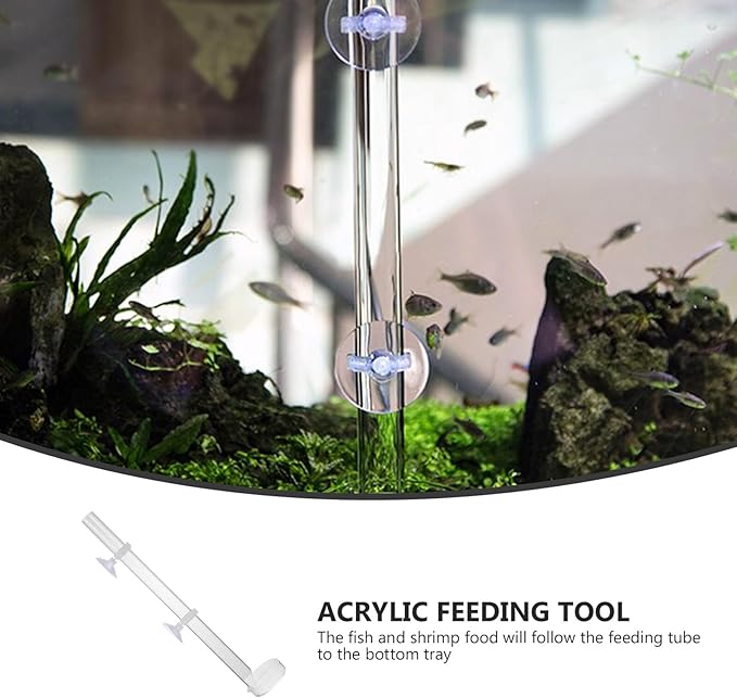 LALAFINA Aquarium Fish Feeder Tube with Sucker and Tray 20cm Acrylic Fish Tank Feeding Tool Automatic Food Dispenser for Aquarium Use