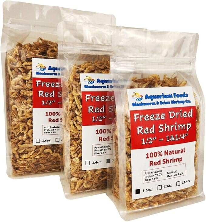 Red Shrimp, 1/2" to 1&1/4" Floating Freeze Dried Red Shrimp for All Tropical Fish, Cichlids, Catfish, Marines, Pond Fish, Turtles, Hamsters, Reptiles…7.3oz Clear Bag