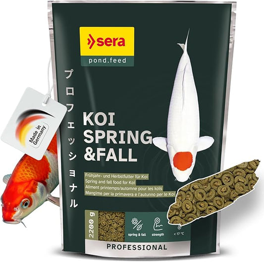 Sera Koi Professional Spring & Fall Food 4.86 lb/2200 g | Floating Pellets for Immune Support & Condition | for Temperatures Below 63°F | Enriched with Vitamins & Omega Fatty Acids