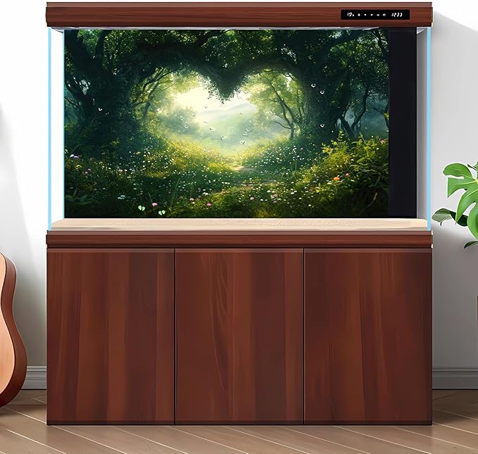 Heart Shaped Forest Aquarium Background Rainforest Heart Shapes Fish Tank Background Fantasy Magical Forest Reptile Tank Backgrounds Lush Green Meadow Flowers Reptile Enclosure Backgrounds 36x20in