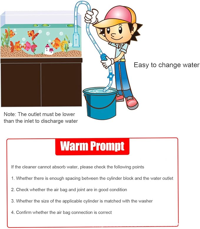 Asixxsix Aquarium Gravel Cleaner, Semi Automatic Aquarium Siphon Vacuum Cleaner Multifunctional Fish Water Changer for Sand Washing, Change Water Fast, Easy to Install
