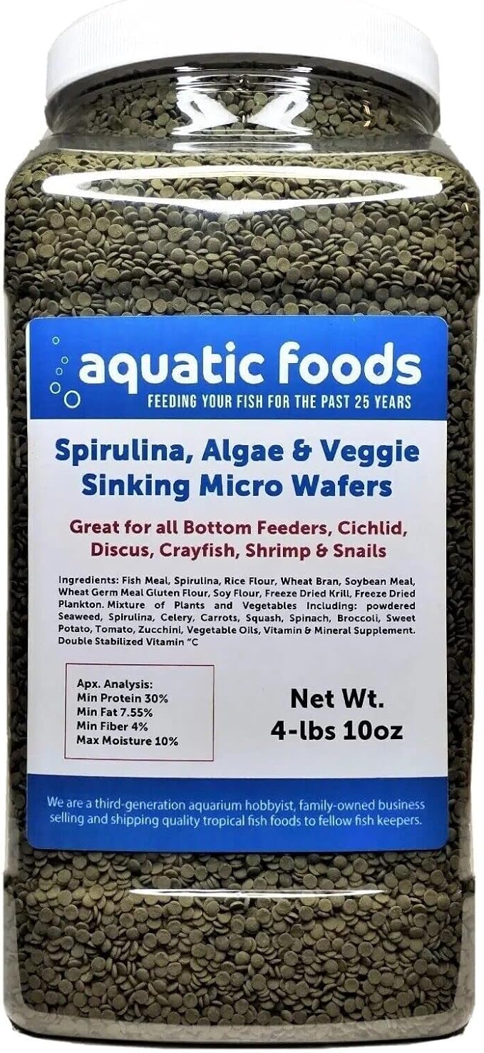 3.5mm - 1/8" Micro Sinking Wafers of Algae, Spirulina, Veggies for All Tropicals, Shrimp, Snails, Crabs, Catfish, Small Plecos Tropical Fish…4-lb 10oz Jar