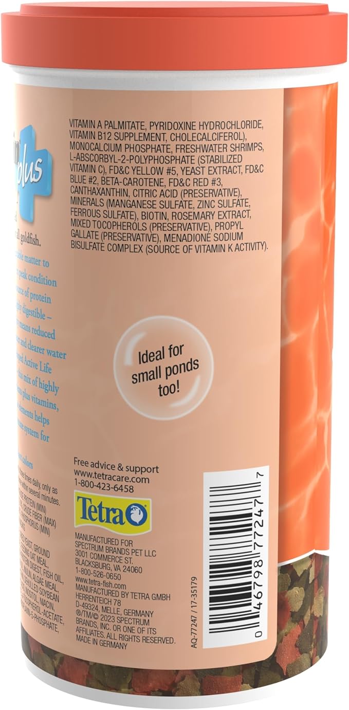 TetraFin Plus Goldfish Flakes 7.06 Ounces,Balanced Diet,with Algae to Promote Health,(Pack of 2)