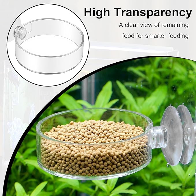 2PCS Shrimp Feeding Dish, Shrimp Feeder Dish with Suction Cups, Clear Fish Tank Feeder Bowl, Acrylic Fish Tank Feeding Bowl for Freshwater and Saltwater Tanks (60mm)