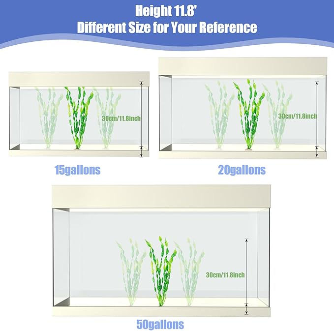 Ameliade 12 PCS Aquarium Artificial Seaweed Decorations 12 Inch Tall Plastic Plants Decor Large Fish Tank Accessories