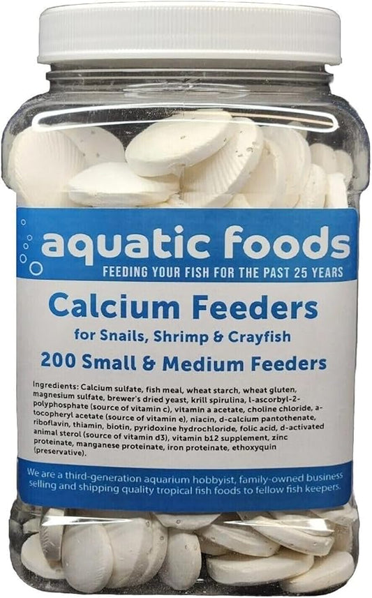Calcium Feeder Disks for Shrimp, Snails, Crabs, Crayfish, Hermit Crabs and All Tropical Fish, 200 Count Jar of Small-Medium Feeder Disks