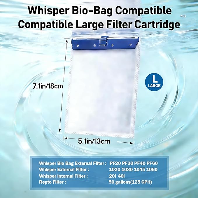 12-Pack Large Aquarium Filter Cartridges, Compatible with Whisper Bio-Bag & Power Filters 20i/40i/IQ20-60/PF20-60 (200/350 Models), for Clear & Healthy Tank Water