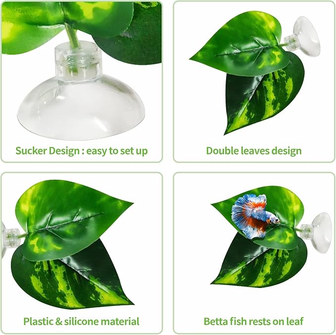Moonorange Betta Hammock, 3 Pack Betta Fish Leaf Pad and Small Aquarium Artificial Plants, Natural Habitat for Betta Spawning Grounds, Fish Tank Decorations.(3pcs/ABC)