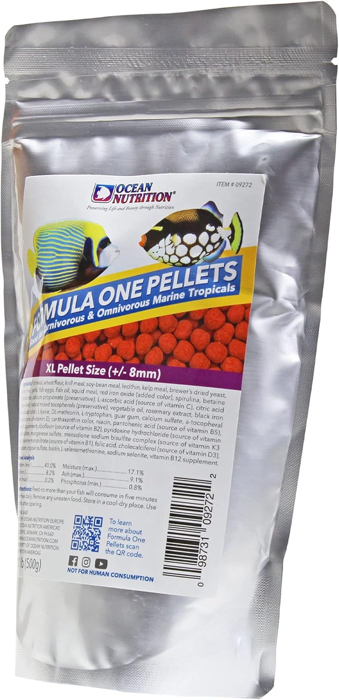 Ocean Nutrition Fish Food - Tropical Fish Food, Soft Moist Sinking Pellets, High Protein(41%) Guppy Food, Fish Food Flakes Alternative, 1.1 lbs (500 g), XL Pellet