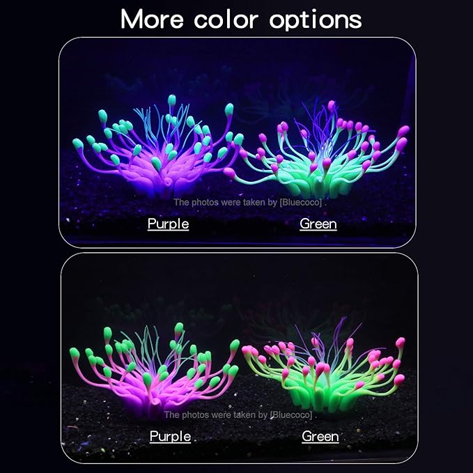 Soft Silica Gel Moves Naturally with Water Flow, Aquarium Decorations Glow in The Dark, Glowing Coral Ornaments for Fish Tank Decorations (Purple, Equinox)