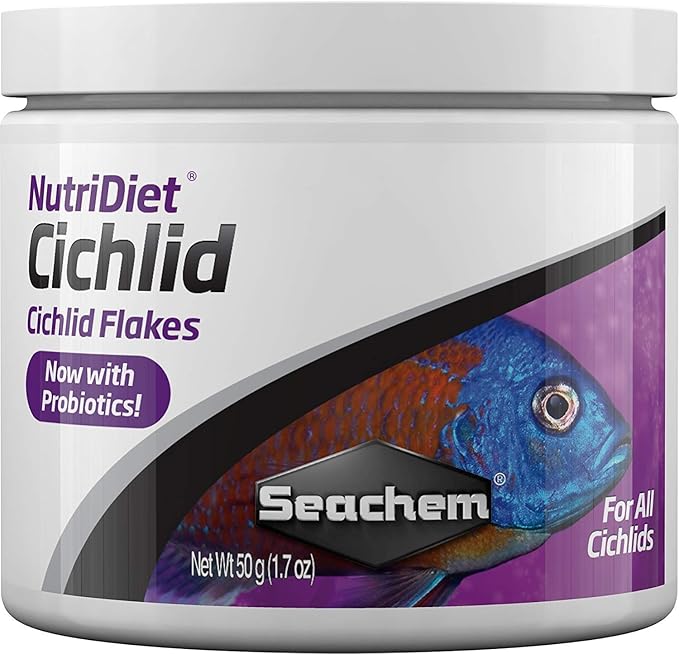 Seachem NutriDiet Cichlid Fish Flakes - 50g/1.8oz with probiotics