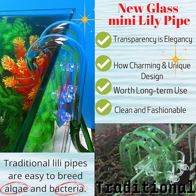 Aquarium Mini Glass Lily Pipe Bar Kit Inflow & Outflow for 12mm Tube Canister Filter - Elegant Design & Perfect Size for Small Fish Tank Filter Accessories, 5 10 15 20 Gallon Fish Tank