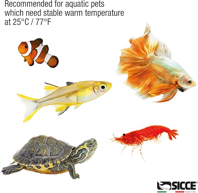 Sicce 12W Jolly Preset Small Submersible Aquarium Heater, Constant Temperature, Betta Fish Tank Heater Set to 77℉ for 1-4 Gallons Freshwater & Saltwater Tanks