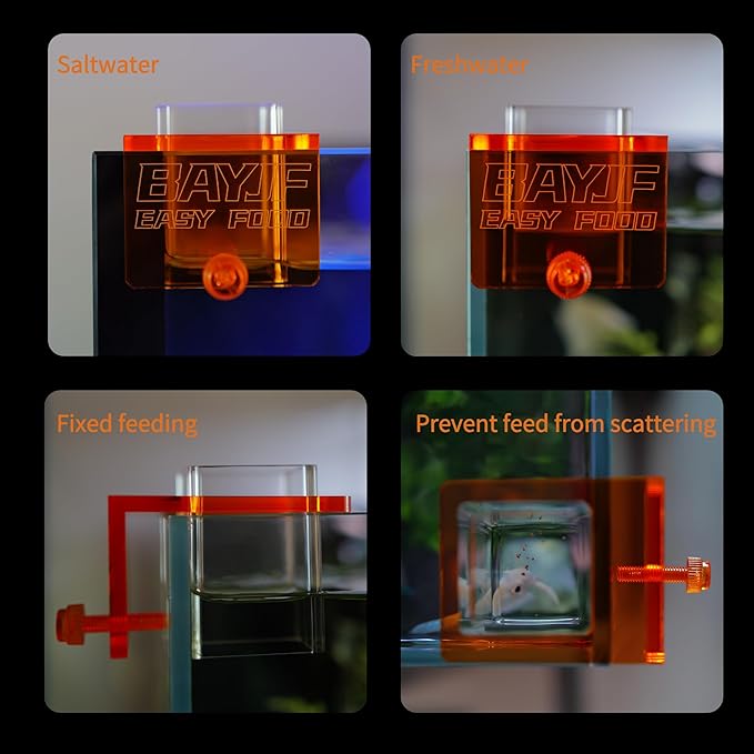 Hanging Acrylic Fish Feeding Ring for Aquarium,Transparent Orange Square Fish Food Feeder for Aquarium Accessories,Suitable for Betta Guppy Clownfish