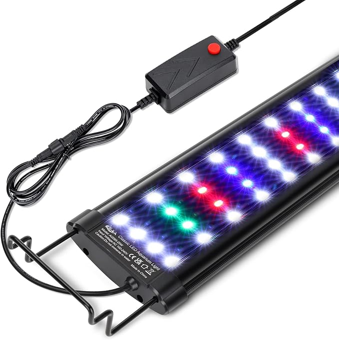 AQQA Aquarium Light,Full Spectrum LED Fish Tank Lights,12"-54" Adjustable Multi-Color White Blue Red Green LEDs with Extendable Brackets,14W-31W for Freshwater Plants (28W (36"-48"))