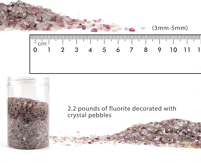 Lainrrew Aquarium Gravel,2.2 lb Decorative Rocks Fluorite Decorative Crystal Pebbles-Rose Stones, Crystals Gravel Quartz Tumbled Stone,Aquarium Gravel Sea Glass Rock Crystal Pebbles (3-5 mm)