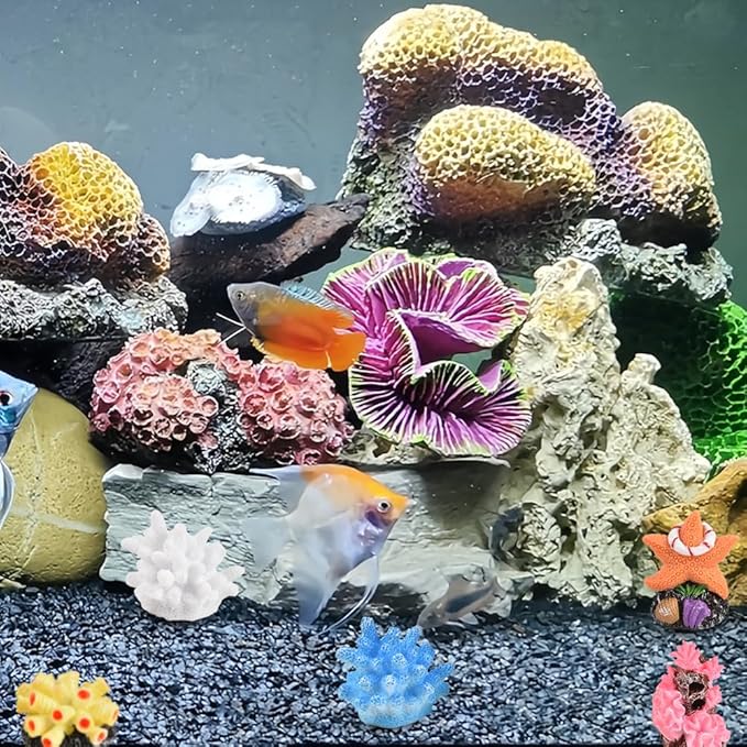 Micro Landscape Decor Coral 13PCS, Fake Coral Ornament Resin Mini Corals Starfish Shell Mermaid Miniature Corals Figurines for Aquarium Tank Decorations Miniature Moss Landscape DIY