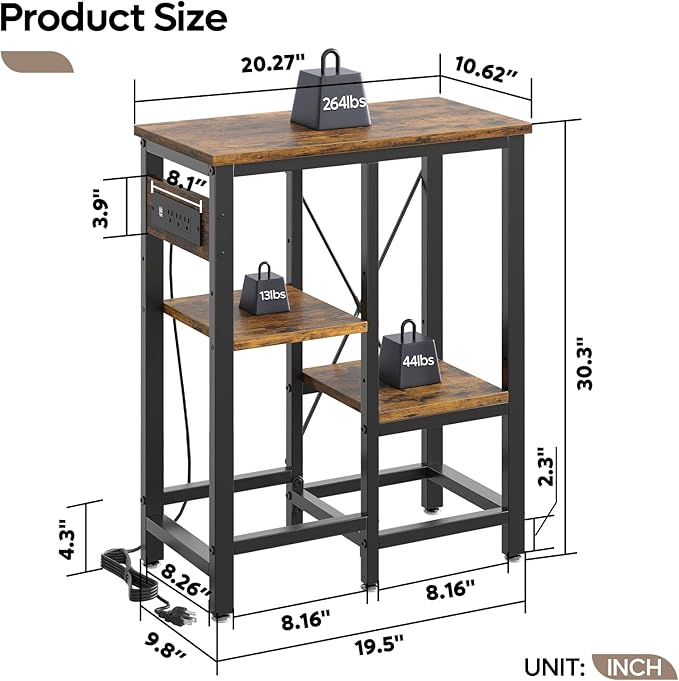 Bestier 10 Gallon Fish Tank Stand with Power Outlet, 20.3x10.6 Metal Aquarium Stand with Filter Storage, 6-Leg Reptile Tank Stand with 3-Tier Adjustable Storage Shelves, 264LBS Capacity，Rustic Brown