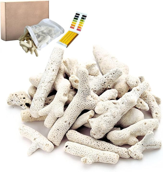 Crushed Coral for Freshwater Aquarium 500g/1.1lb Substrate Aquarium Filter Media Coral for Fish Tank Bio Media with Mesh Bag Fish Tank PH/KH Balancer Stabilize Water for Fish Tank Pond