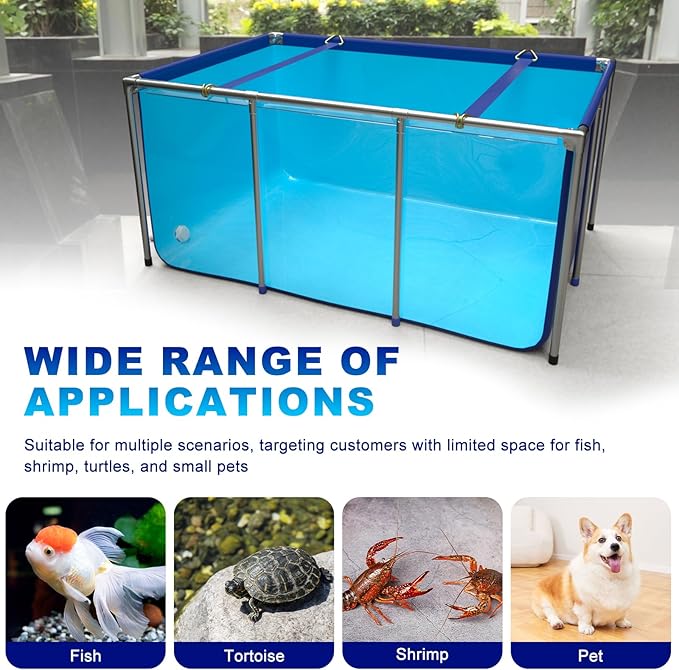 Fish Tank with Clear Panel, Canvas Goldfish Pond with Steel Frame, Transparent Aquarium Tank with Drain Valve for Fish Breeding and Display, Foldable Water Storage (59X39X28in)
