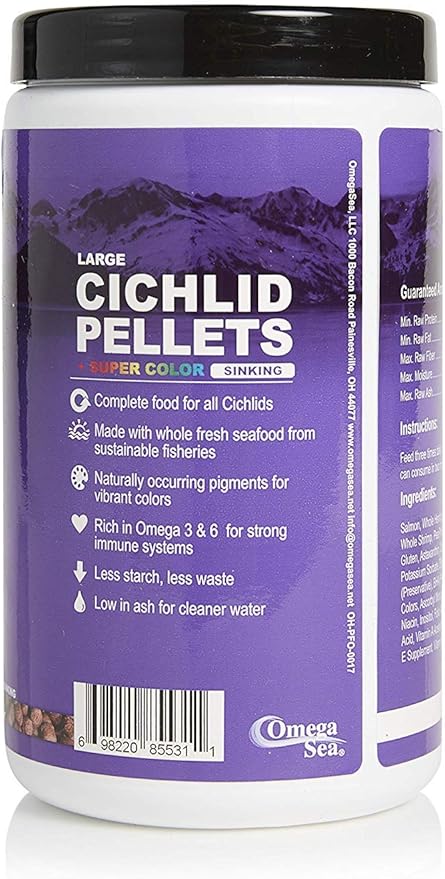 Omega One Super Color Sinking Cichlid Pellets, 2mm Large Pellets, 20 oz