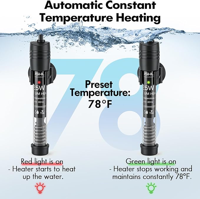 Orlushy Submersible Aquarium Heater, Adjustable Fish Tahk Heater with Free Thermometer Suitable for Marine Saltwater and Freshwater