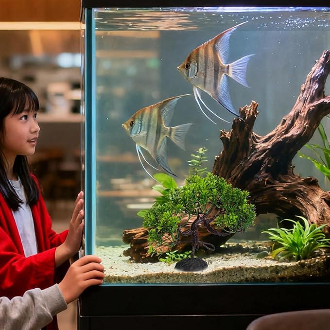 POPETPOP 2 Pcs Fish Tank Bonsai Ornament - Aquarium Landscaping Aquatic Plants, Plastic Bonsai Fish Tank Pine Tree for Aquarium Decor