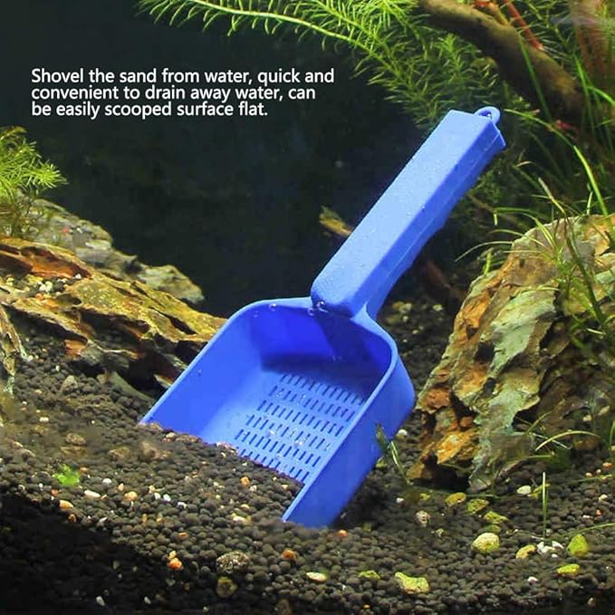 Gavigain Aquarium Sand Shovel, Mesh Drainage Design, Non Slip Handle, Water Draining, for Fish Container Cleaning and Maintenance
