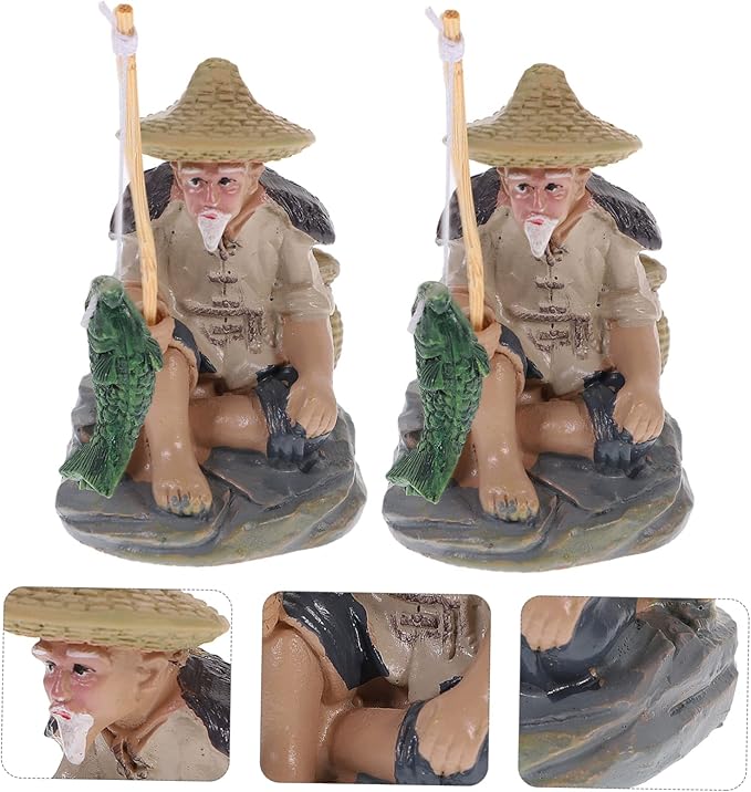 2pcs Fisherman Figurine Sand Table Adornments for Aquarium and Garden Decor Realistic Craftsmanship for Flower Pot Landscaping