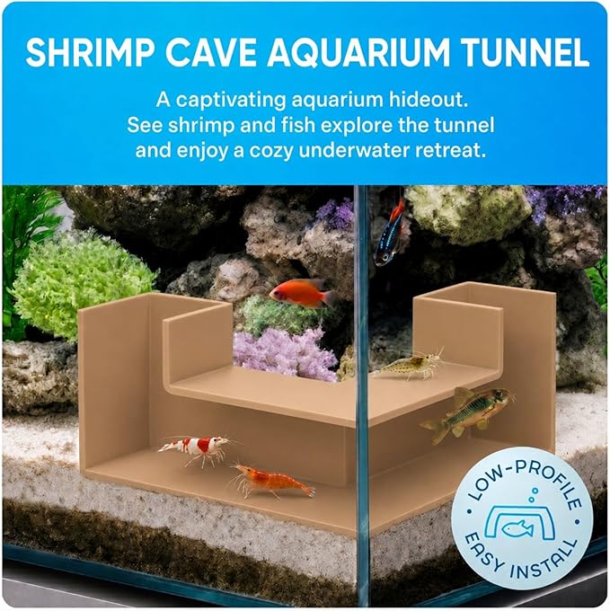 Aquarium Underground Tunnel 5", Clear Viewing Fish Tank Cave, Dual-Entrance Shrimp Hideout, Substrate Buried Decor for Betta, Loaches, Corydoras, Smooth ABS, Sand