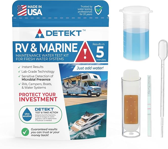 Detekt #1 Water Test Kit for RV & Marine Freshwater Systems Detects Bacteria & Mold in Water System – Ultra-Sensitive Microbial Water Test – Made in USA - 5 Minute Results + Species ID