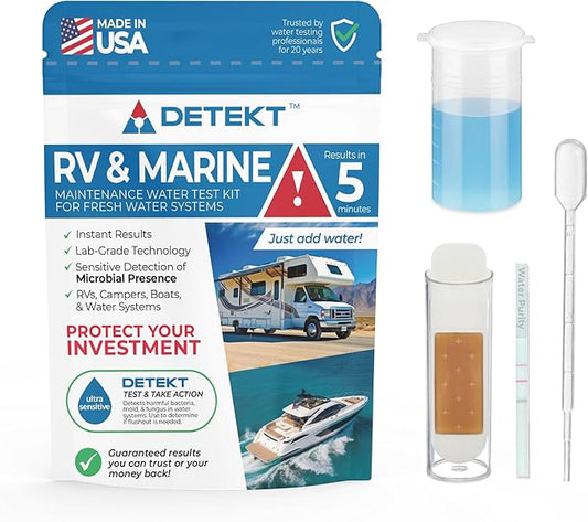 Detekt #1 Water Test Kit for RV & Marine Freshwater Systems Detects Bacteria & Mold in Water System – Ultra-Sensitive Microbial Water Test – Made in USA - 5 Minute Results + Species ID