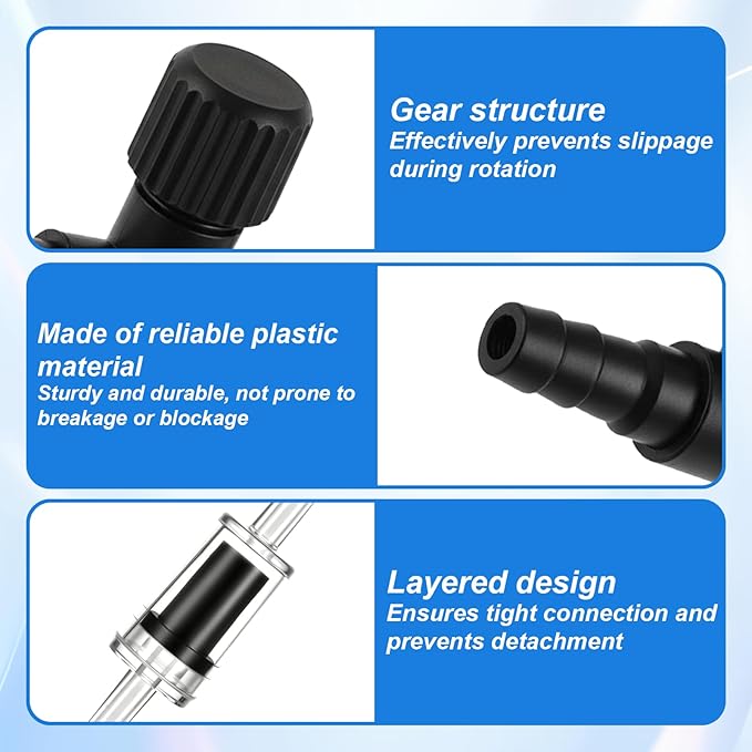 Psyqtsuary Aquarium Air Pump Accessories, 12 Pcs One Way Check Valve Aquarium Plastic Aquarium Air Valve for Fish Tank 3/16" Aquariums Tubing (6 Check Valves +6 Control Valves) (Black)