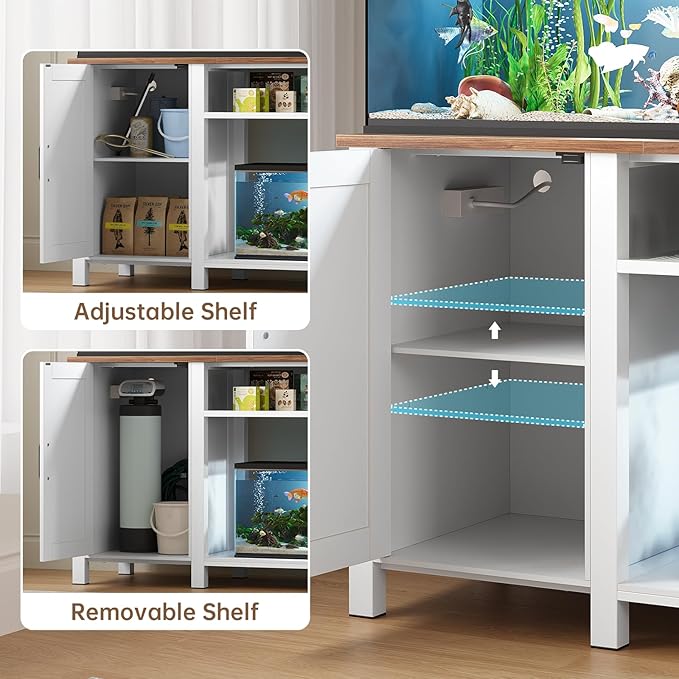 OtterOasis 55-75 Gallon Fish Tank Stand with Power Outlet & Adjustable Shelf, Heavy Duty Aquarium Stand with Cabinet Storage for Fish Tank, Turtle Tank, Reptile Terrarium, 1000LBS Capacity, White