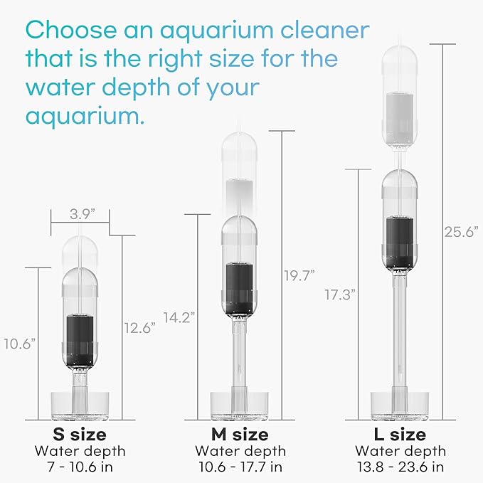 Aquarium Cleaner 2-in-1 – Small V2 (7–10.6 in Water Depth) | Air Pump Powered | Removes Debris on Top of the Substrate | Reduces Floating Fine Particles
