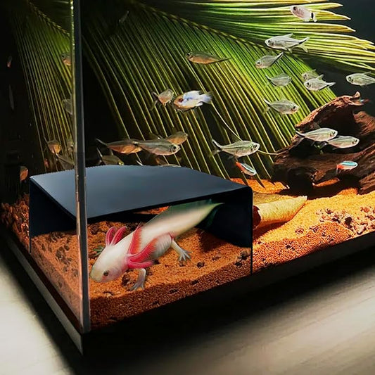 Aquarium Corner Cave Hide Axolotl Cichlid Cave Fish Tank Accessories, Corner Fish Aquarium Cave Hide with Viewing Window, Terrarium/Aquarium Underground Natural Cave