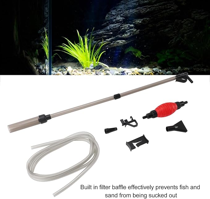 Asixxsix Aquarium Vacuum Gravel Cleaner Kit, 110GPH 3 in 1 Multifunctional Fish Vacuum Cleaning Tools Manual Siphon Vacuum Cleaner Kit for Sand Washing Dirt Removal Water Change