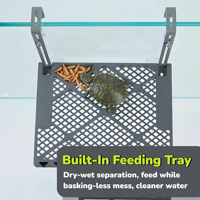 SolidForm Hanging Turtle Basking Platform with Built-in Food Tray, Zero Zip-Tied, Non-Slip Ramp Terrace, Resting Turtles Dock, for 20–75 Gallon Aquariums Frog Turtle Turtle Tank Accessories