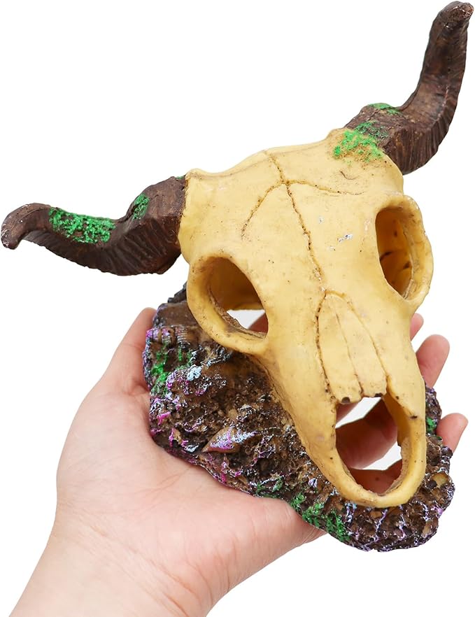 Snake Hideout, Reptile Aquarium Skull Decor, Resin Skeleton Head Fish Hide, Tank Terrarium Aquarium Accessories, Reptile Hides and Caves for Fish Bearded Dragon Salamander Ball Python Leopard Gecko