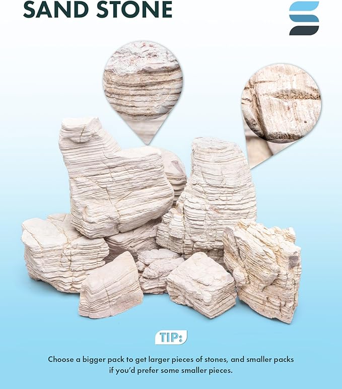 SubstrateSource Natural Aquarium Stones - Yellowish-Cream Layered Aquascaping Rocks for Canyon and River-Style Layouts, Freshwater Decor for Betta Fish Tank, Shrimp & Reptile Enclosure - Sand, 30 LB